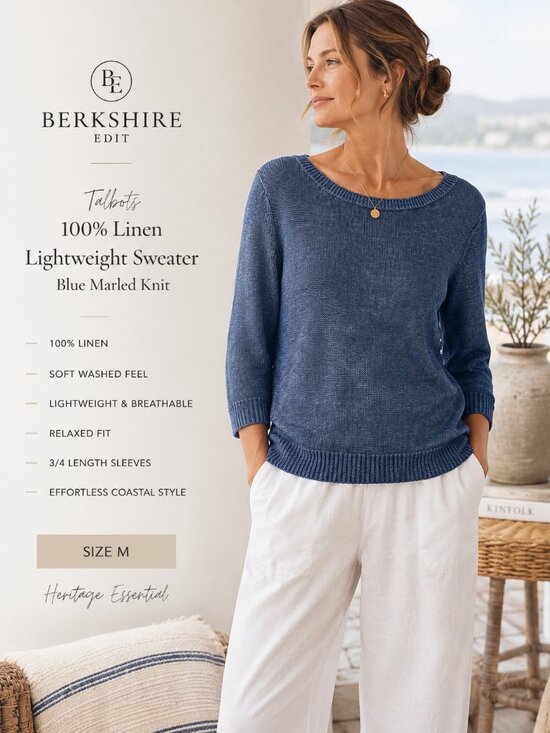 Talbots Sweaters - Talbots 100% Linen Blue Marled Lightweight Sweater Medium Coastal